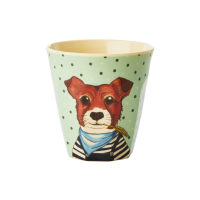 Kids Small Melamine Cup Pale Green Dog Print Rice DK